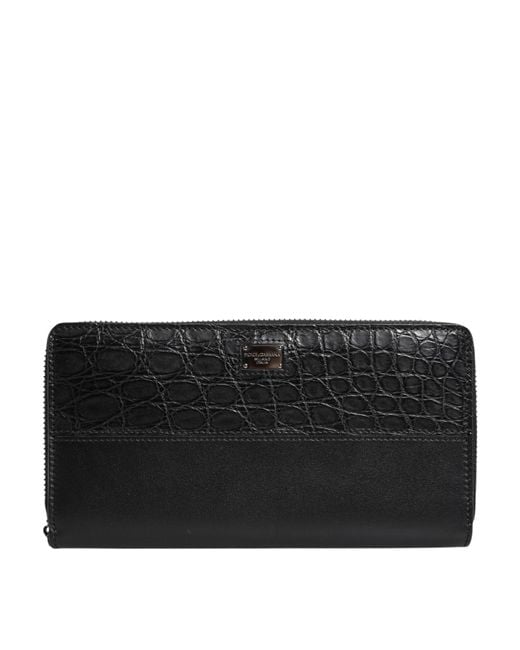 Dolce & Gabbana Black Leather Logo Plaque Zip Around Continental Wallet for men