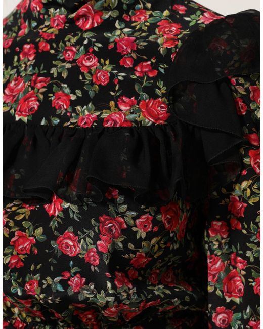 Dolce & Gabbana Black Floral Print Long Sleeve Blouse Top