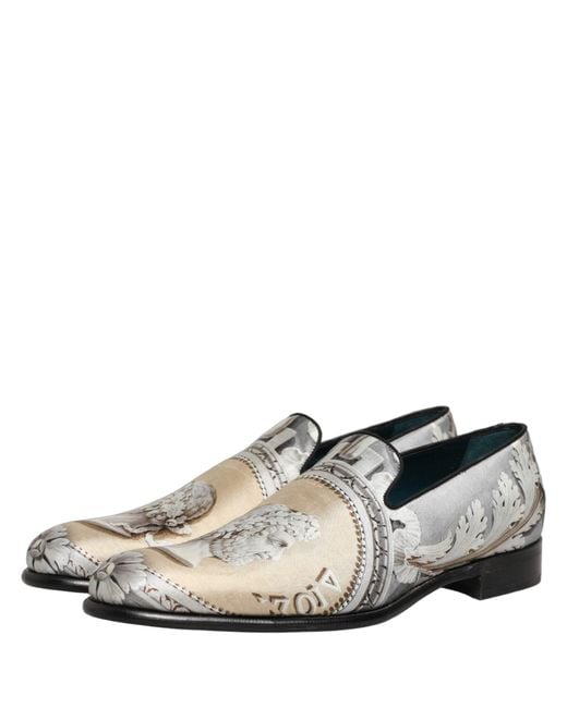 Dolce & Gabbana White Multicolor Roman Slip On Dress Loafers Shoes for men