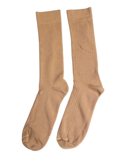 Dolce & Gabbana Natural Brown Solid Cotton Mid Calf Men Socks for men