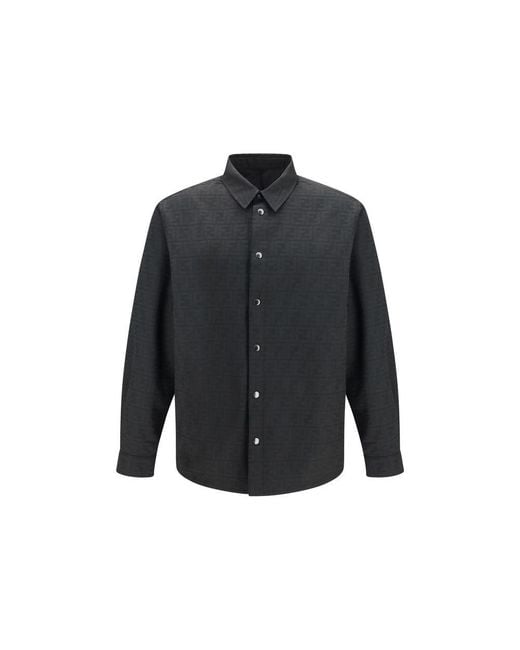 Fendi Blue Black Polyester Pattern Shirt for men