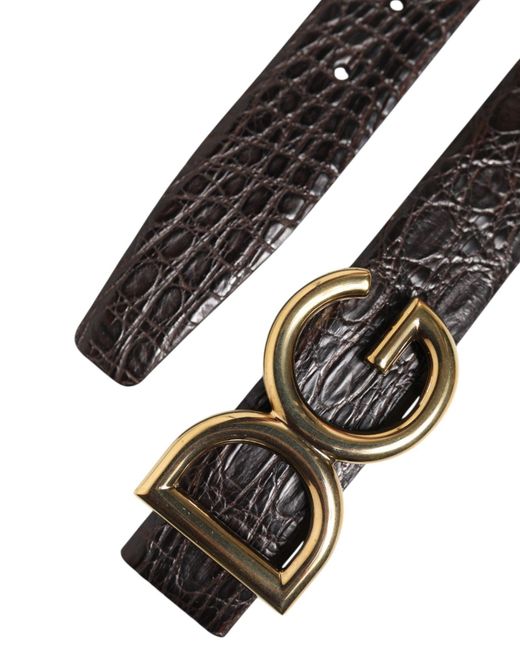 Dolce & Gabbana Black Crocodile Flank Nappa Leather Belt With Dg Logo for men