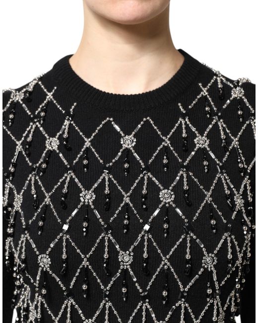Dolce & Gabbana Black Cashmere Embellished Long Sleeves Top for men
