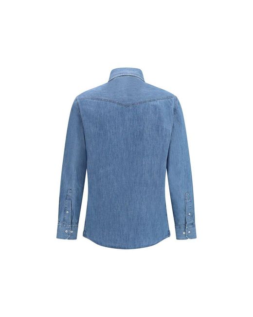 Brunello Cucinelli Blue Denim Shirt for men