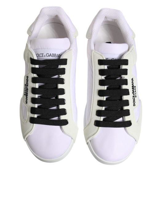 Dolce & Gabbana Multicolor White Nylon Leather Low Top Sneakers Shoes for men
