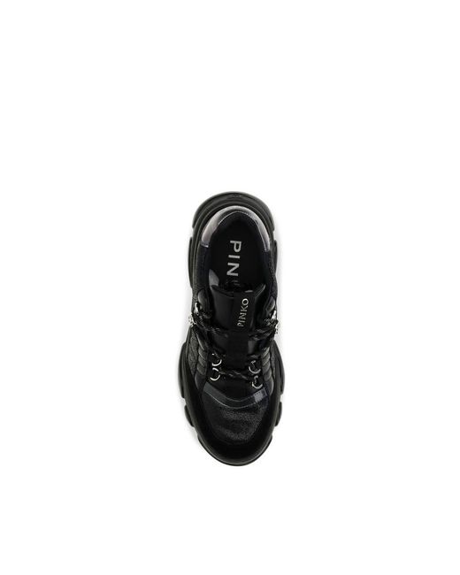 Pinko Black Calf Leather Bos Taurus Chunky Sneakers