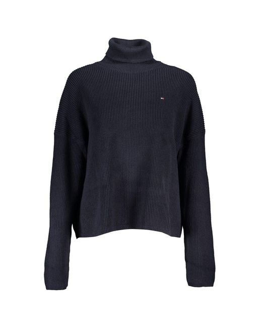 Tommy Hilfiger Blue Chic Turtleneck Sweater With Embroidered Logo