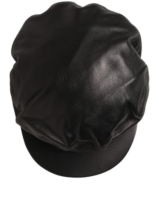 Dolce & Gabbana Black Lambskin Leather Newsboy Capello Hat