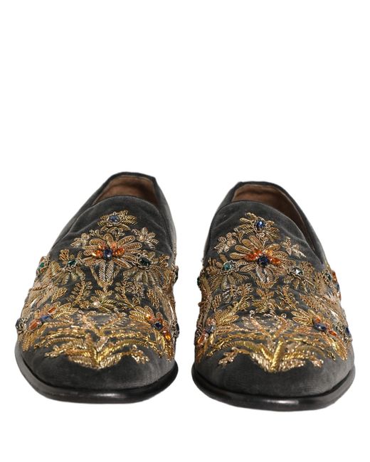 Dolce & Gabbana Black Velvet Embellished Dress Loafers Shoes for men