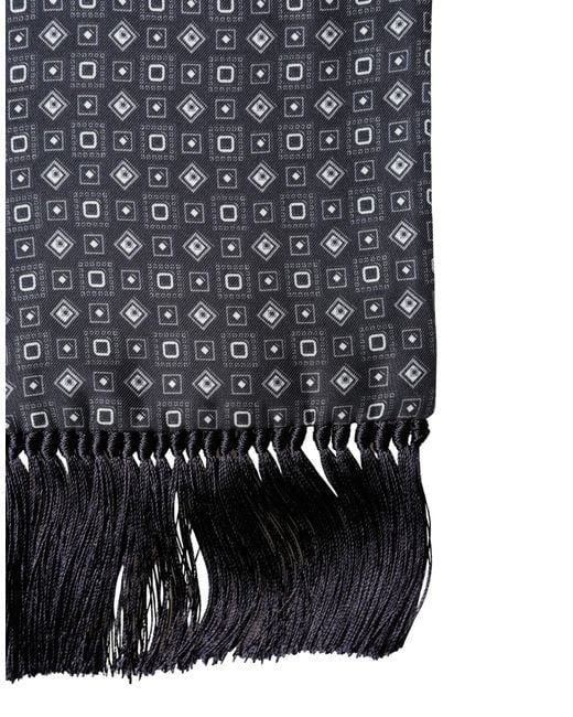 Dolce & Gabbana Gray Silk Geometric Fringe Wrap Foulard 136Cm X 15Cm Scarf for men