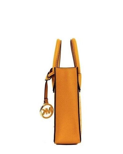 Michael Kors Metallic Mercer Xs Honeycomb Gold Signature Pvc North South Shopper Crossbody Bag