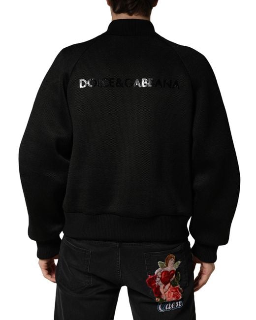 Dolce & Gabbana Black Nylon Full Zip Bomber Jacket Clothing for men