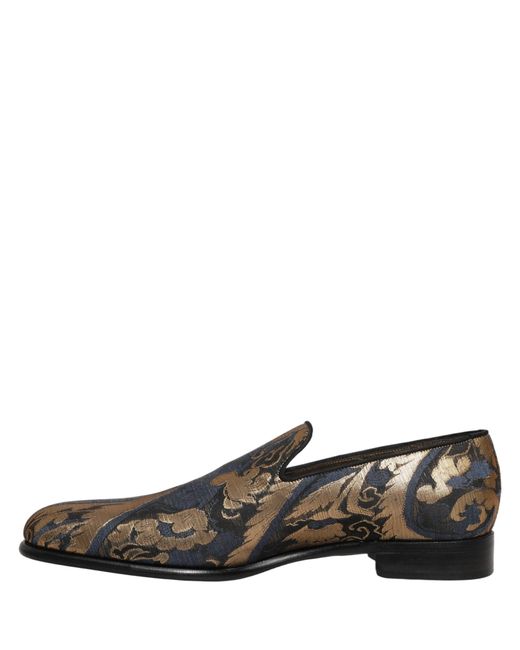 Dolce & Gabbana Gray Blue Brocade Slip On Men Dress Loafers Shoes for men