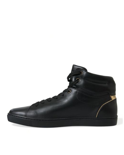 Dolce & Gabbana Black Crown Bee Logo Mid Top Portofino Sneakers Shoes for men