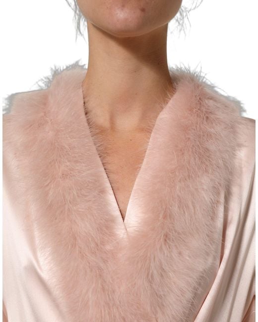 Dolce & Gabbana Light Pink Silk Turkey Feather Wrap Midi Dress
