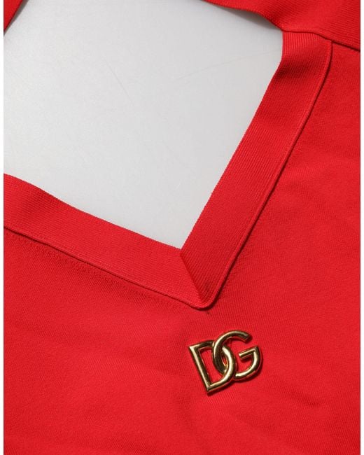 Dolce & Gabbana Red Viscose Sleeveless Halter Crop Tank Top