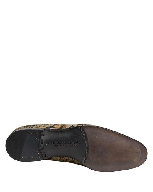 Dolce & Gabbana Gray Gold Brocade Slip On Men Dress Loafers Shoes for men