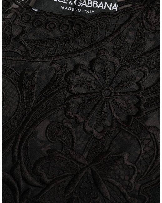 Dolce & Gabbana Black Lace Neck Long Sleeve Top