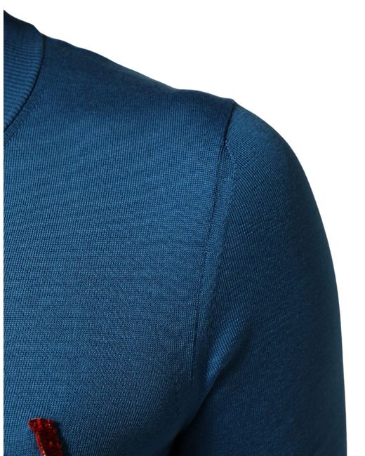 Dolce & Gabbana Blue Silk Sequined Crewneck Pullover Sweater