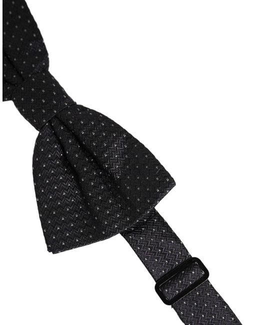Dolce & Gabbana Black White Polka Dot Adjustable Neck Papillon Bow Tie for men