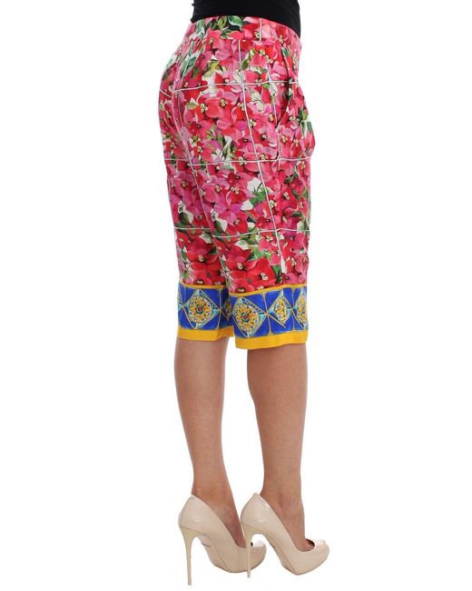 Dolce & Gabbana Red Floral Knee Capris Shorts Pants