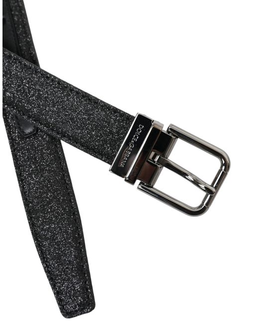 Dolce & Gabbana Black Glittered Leather Buckle Belt