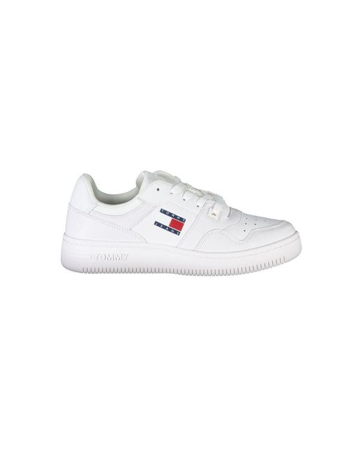 Tommy Hilfiger White Classic Lace-Up Sneakers With Contrast Accents