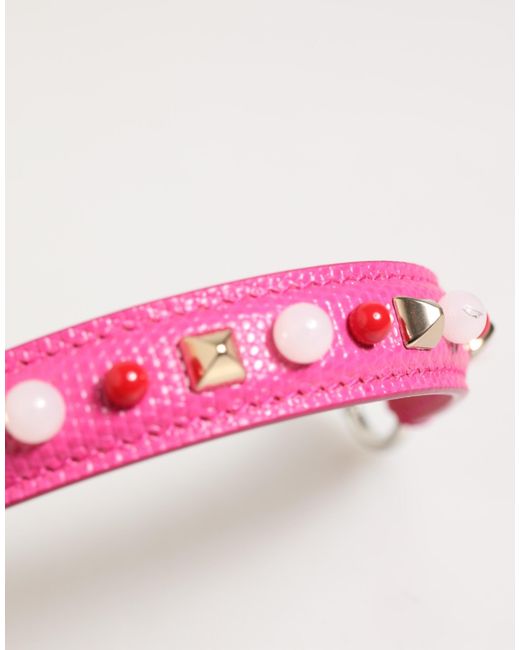 Dolce & Gabbana Pink Embellished Leather Bag Handle Shoulder Strap