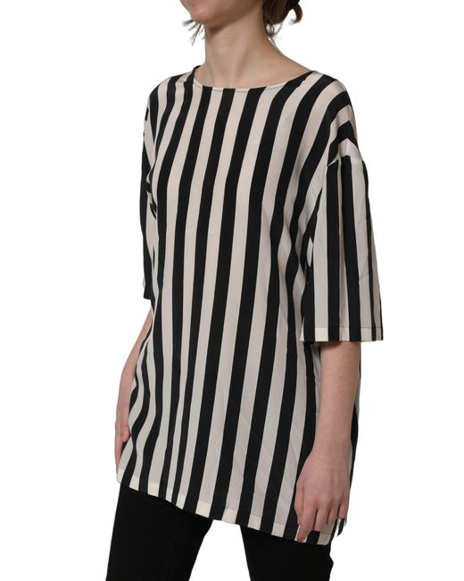 Dolce & Gabbana Black White Stripes Round Neck Blouse Top