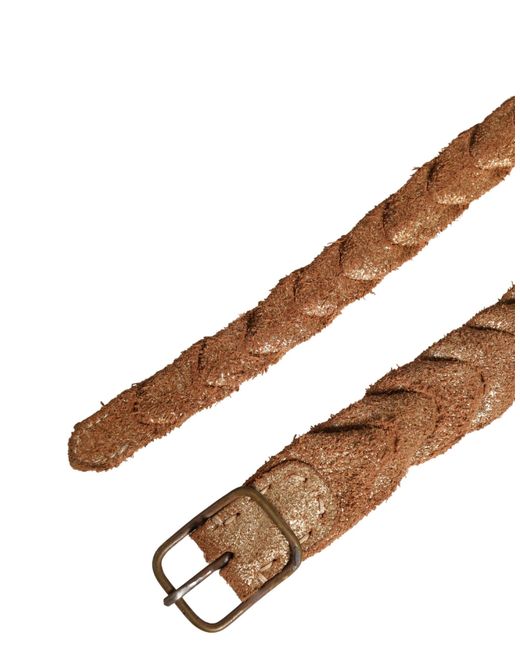 Ermanno Scervino Brown Leather Braided Metal Buckle Belt