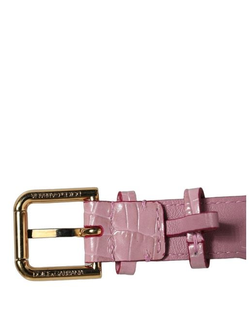 Dolce & Gabbana Pink Embossed Leather Gold Buckle Belt Strap Bracelet
