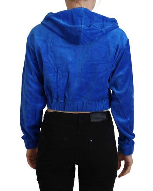 Juicy Couture Blue Cotton Full Zip Cropped Hooded Sweatshirt Sweater