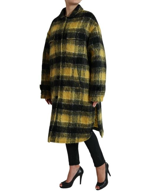 Dolce & Gabbana Green Yellow Plaid Long Sleeve Casual Coat Jacket