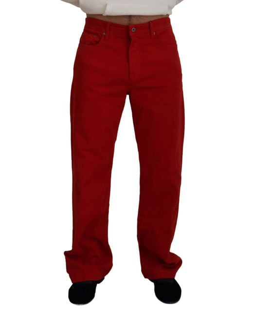 Dolce & Gabbana Red Cotton Straight Fit Denim Jeans for men