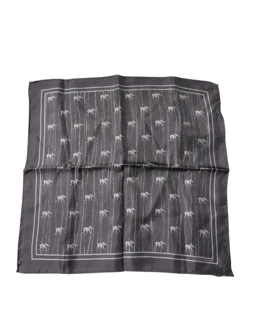 Dolce & Gabbana Gray Elephant Fantasy Handkerchief Scarf