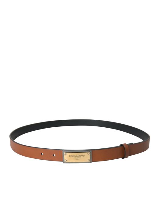 Dolce & Gabbana Brown Calf Leather Metal Logo Buckle Belt for men