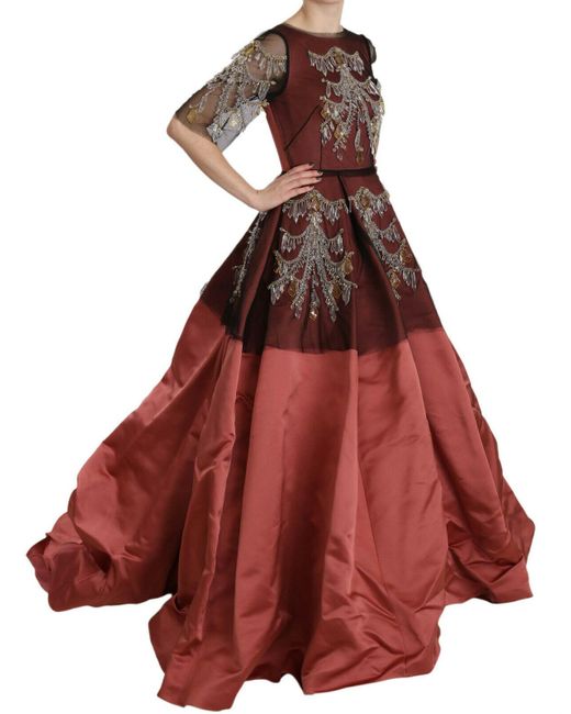 Dolce & Gabbana Red Crystal Chandelier Silk Princess Gown Dress