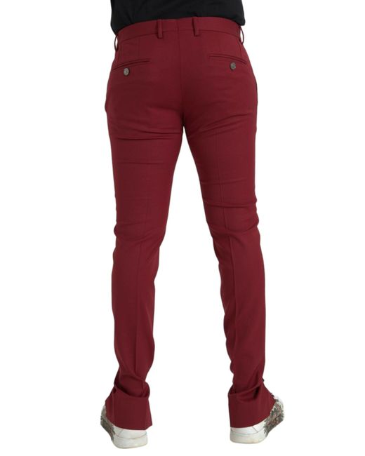 Dolce & Gabbana Red Wool Slim Fit Dress Pants for men
