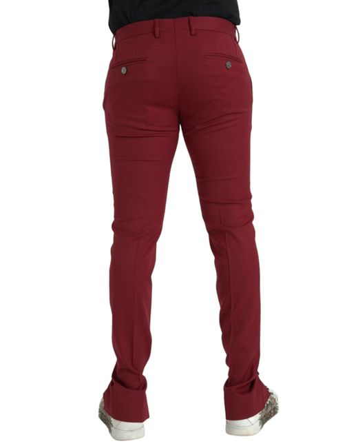 Dolce & Gabbana Red Wool Slim Fit Dress Pants for men