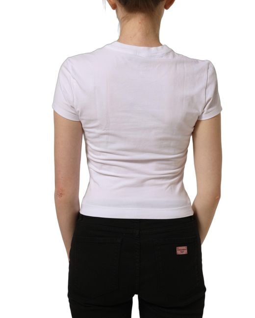 Dolce & Gabbana White Floral Logo Print Crew Neck T