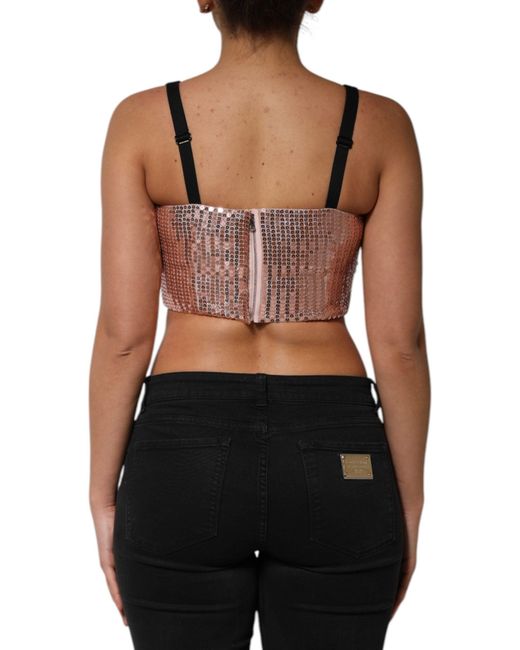 Dolce & Gabbana Black Sequined Nylon Sleeveless Cropped Top