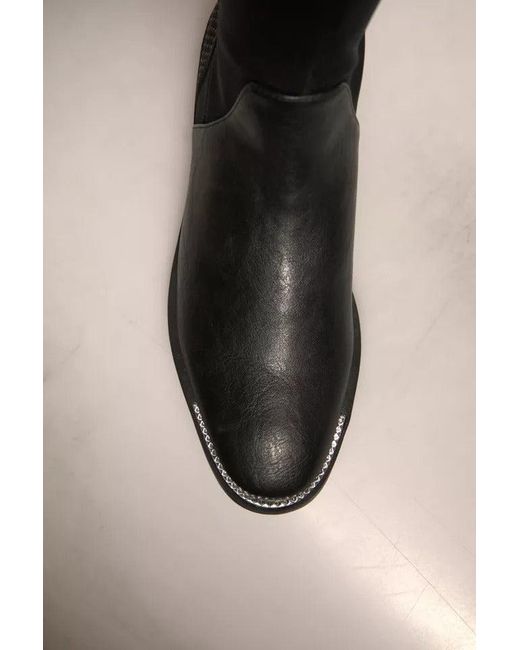 My Twin Black Leather Suede Flats High Boots Shoes