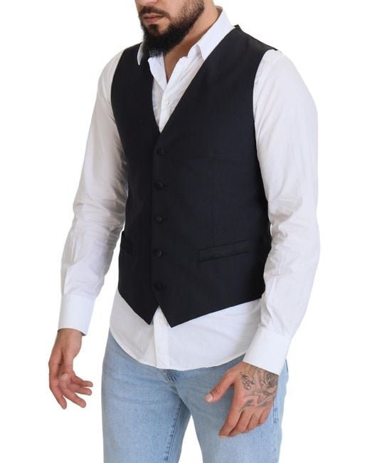 Dolce & Gabbana Blue Elegant Single Breasted Dress Vest for men