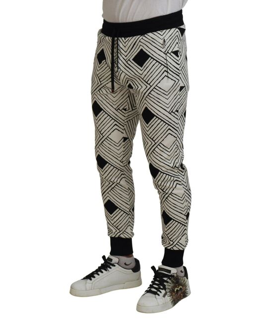 Dolce & Gabbana Black Geometric Print Joggers Pan74757 for men