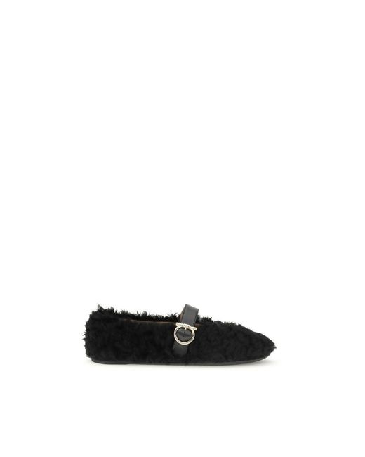 Ferragamo Black Fur Ballet Flats