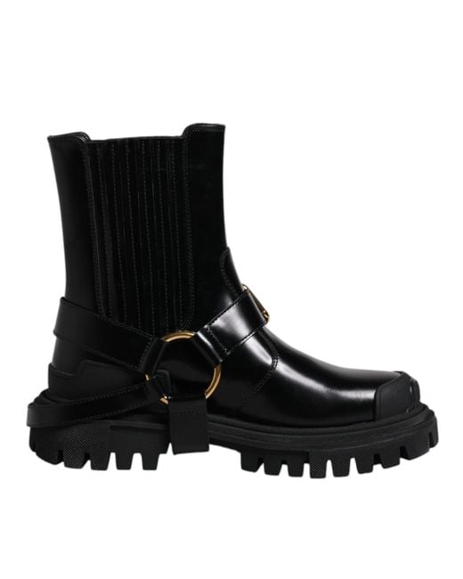 Dolce & Gabbana Black Leather Slip On Stretch Trekking Boots Shoes for men