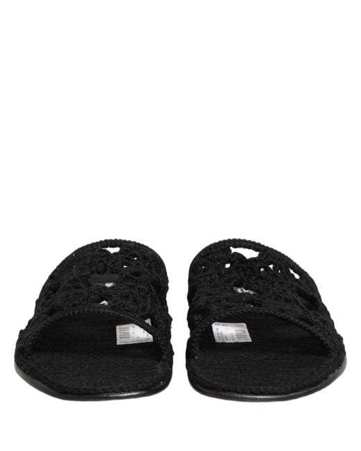 Dolce & Gabbana Black Fabric Woven Slides Sandals Flats Shoes for men