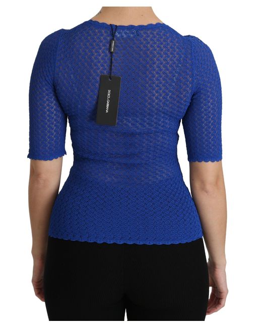 Dolce & Gabbana Blue See Through Round Neck Top Viscose Blouse