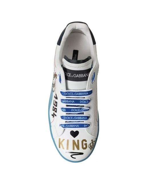 Dolce & Gabbana Blue White Printed Portofino Melt Sneakers Shoes for men