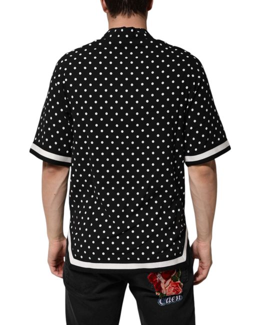 Dolce & Gabbana Black Polka Dot Short Sleeves Collared Polo T-Shirt And Rayon Elastane for men